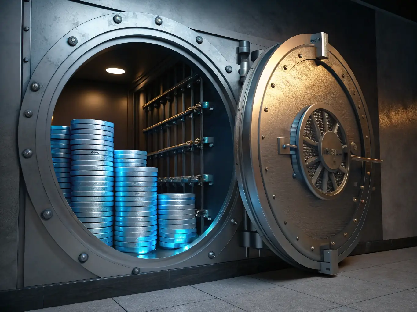 A secure vault filled with gold bars and financial documents, representing the safety and security of assets.