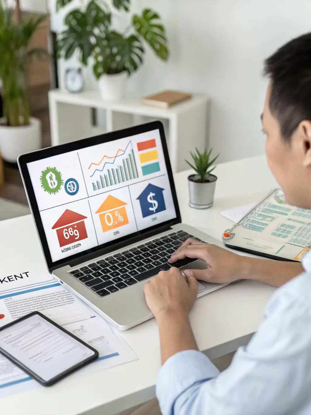 A photograph of a diverse portfolio of investments, including stocks, bonds, and real estate, displayed on a modern tablet device. The image conveys diversification and strategic investment planning.